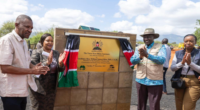 President William Ruto launching the Tsavo West Rhino Sanctuary.